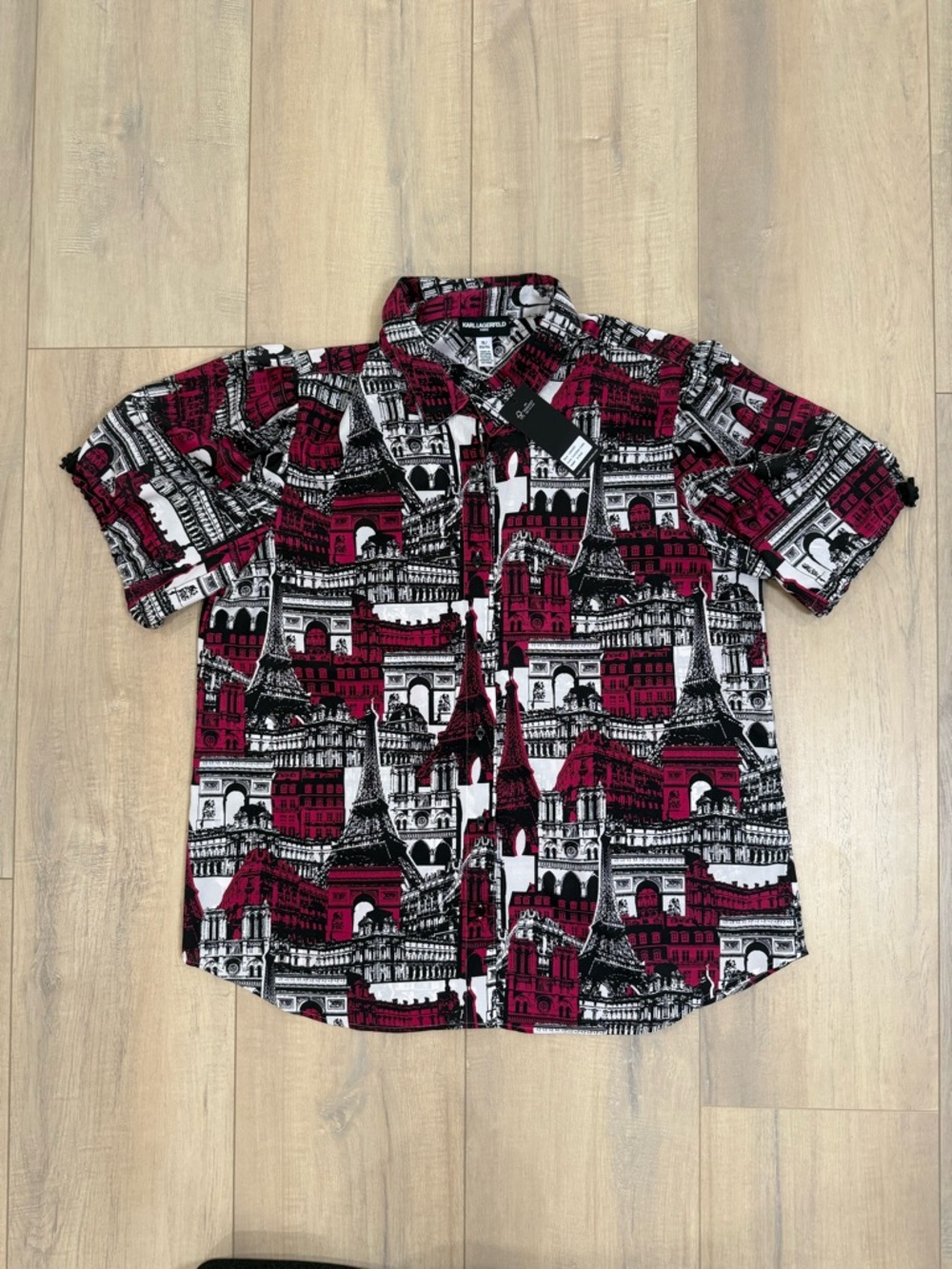 Karl Lagerfeld Red, Black & White Paris Landmark Button-Up